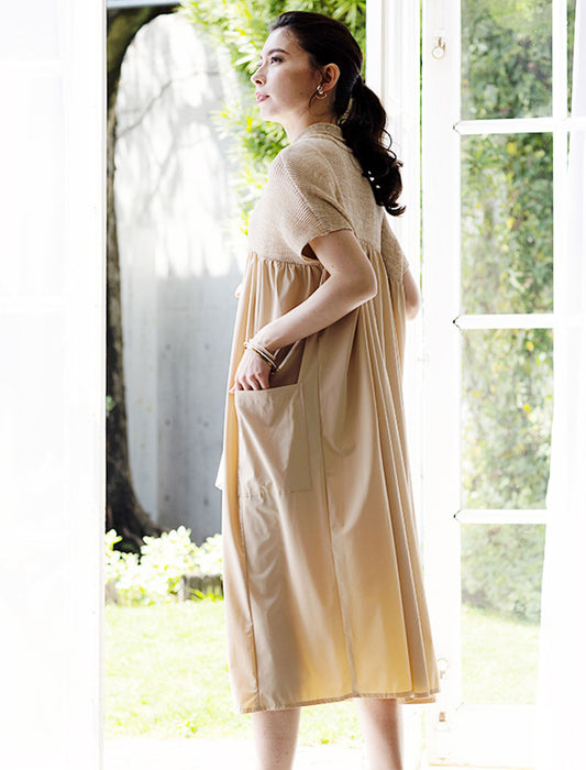 ＜SPECCHIO＞ボウタイ付きシャトル切替 ヨークギャザーストレッチタフタワンピース