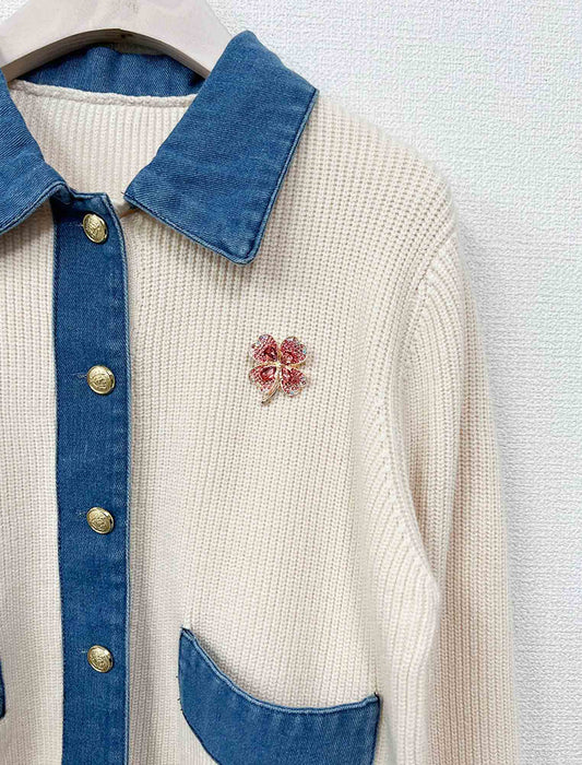 【幸運をまとう】パヴェストーンクローバーブローチ