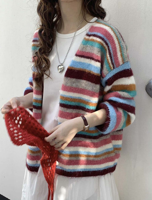 レトロポップな配色ボーダーニットカーディガン