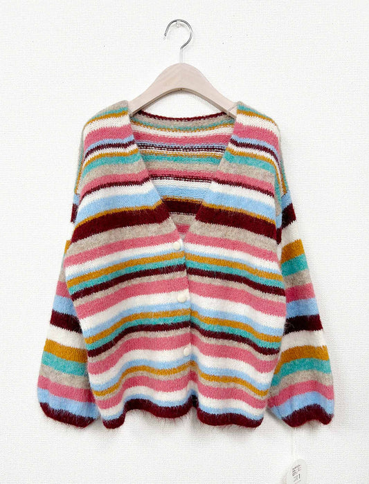 レトロポップな配色ボーダーニットカーディガン