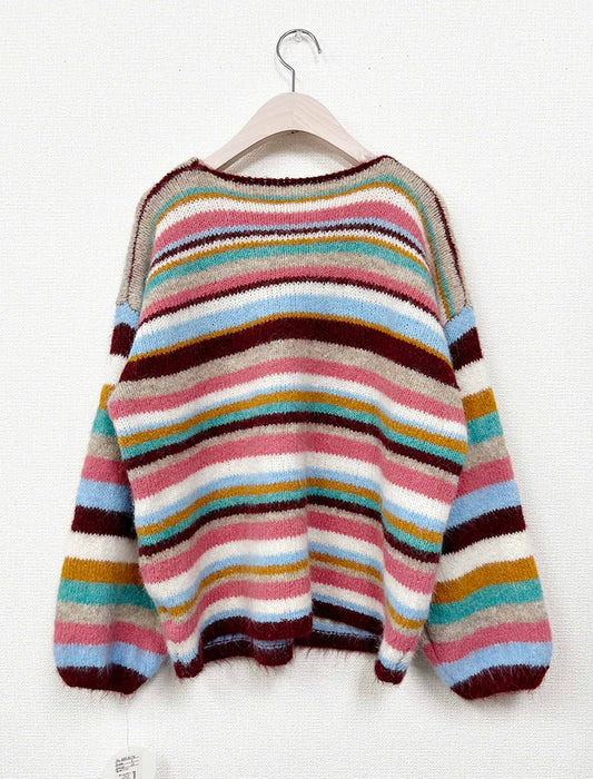 レトロポップな配色ボーダーニットカーディガン