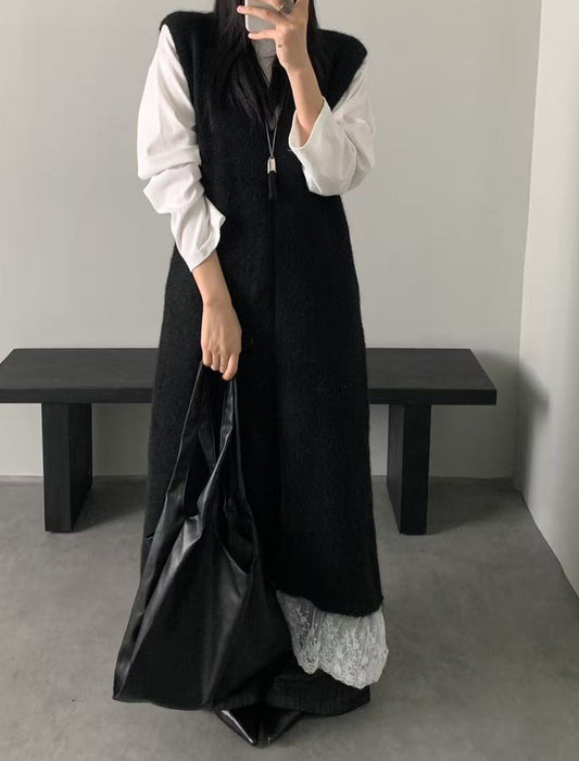 裾レース Vネックロングワンピース