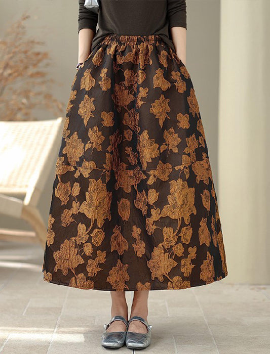 立体ジャガード 花柄フレアロングスカート