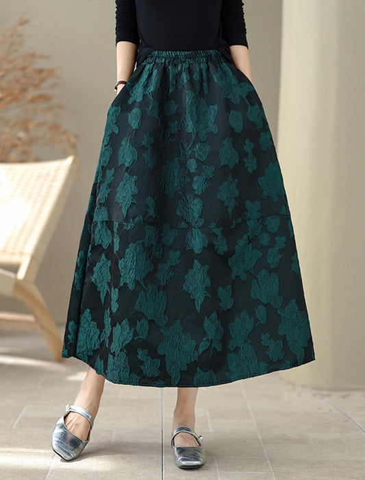 立体ジャガード 花柄フレアロングスカート