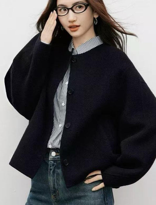 クルーネック ボリュームスリーブ ショートコート