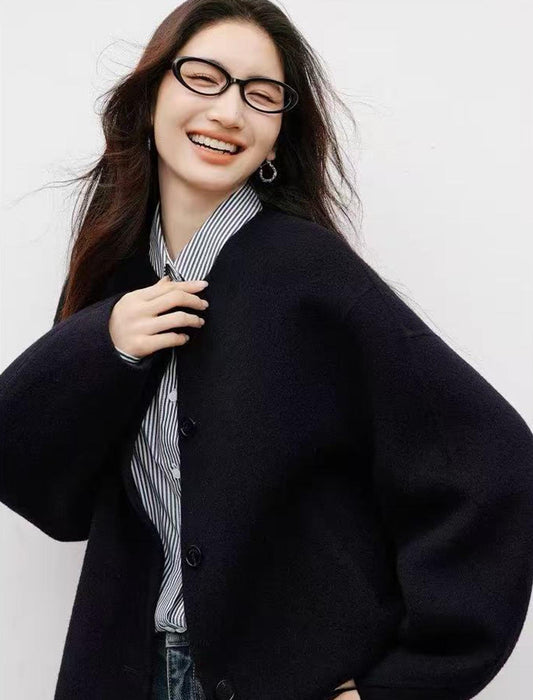 クルーネック ボリュームスリーブ ショートコート