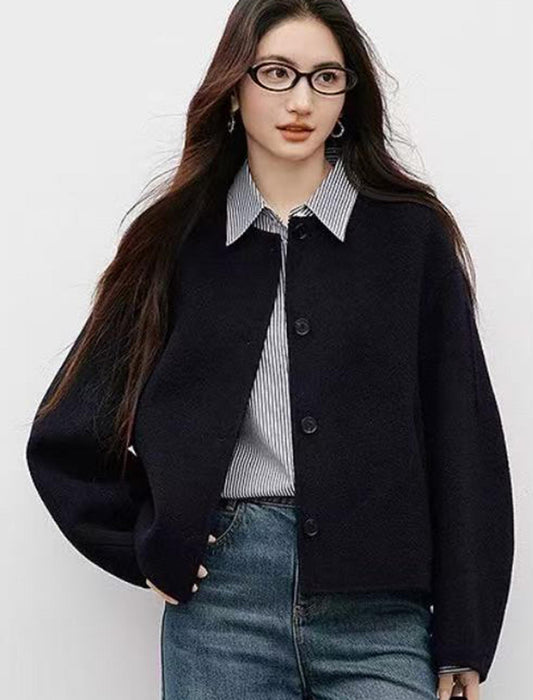 クルーネック ボリュームスリーブ ショートコート