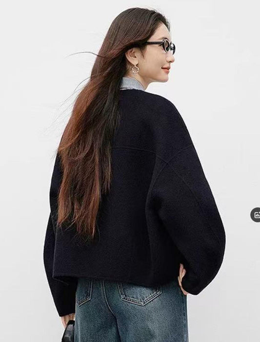 クルーネック ボリュームスリーブ ショートコート