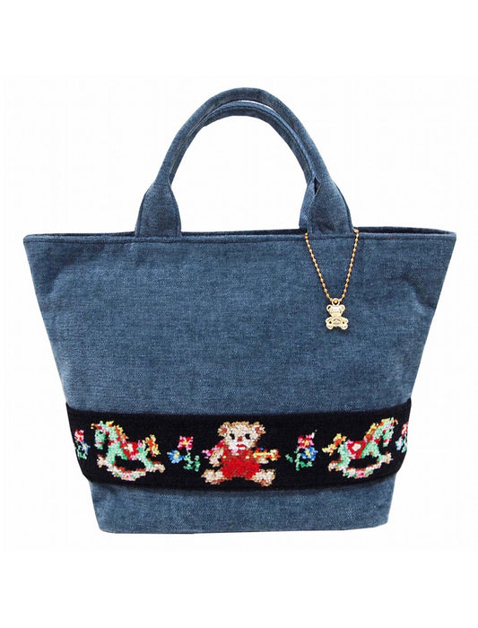 テディベアモチーフ 刺繍 バケツ型トート