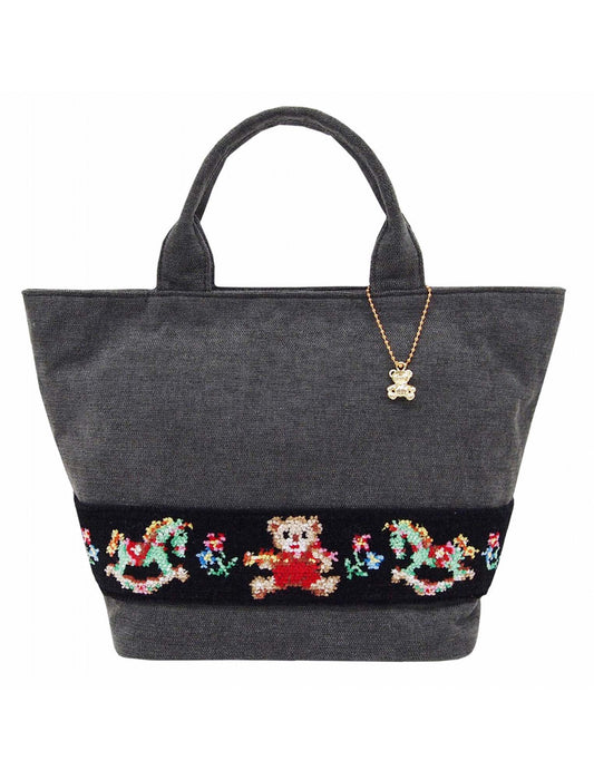 テディベアモチーフ 刺繍 バケツ型トート