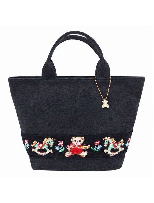 テディベアモチーフ 刺繍 バケツ型トート