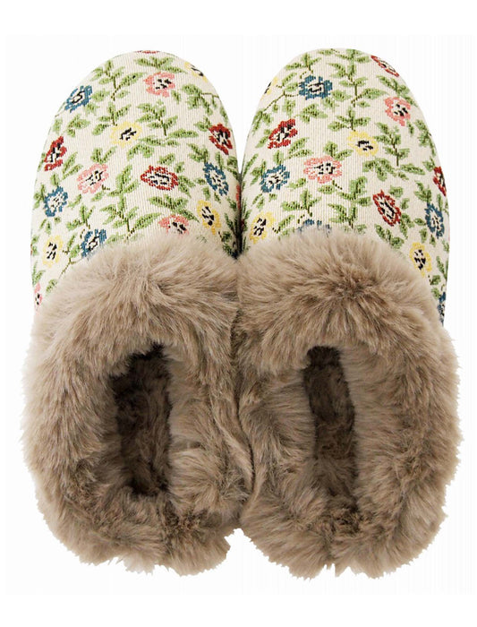 足元あったか花柄＆ファー ルームシューズ