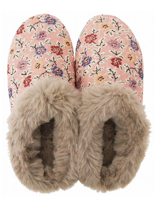 足元あったか花柄＆ファー ルームシューズ