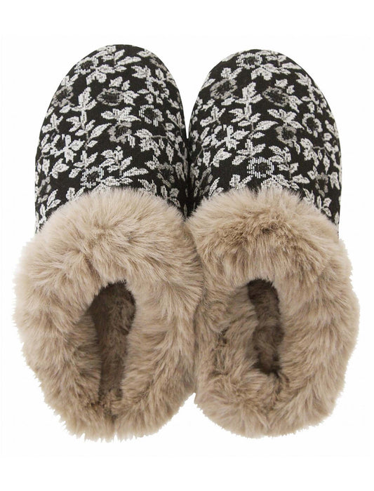 足元あったか花柄＆ファー ルームシューズ