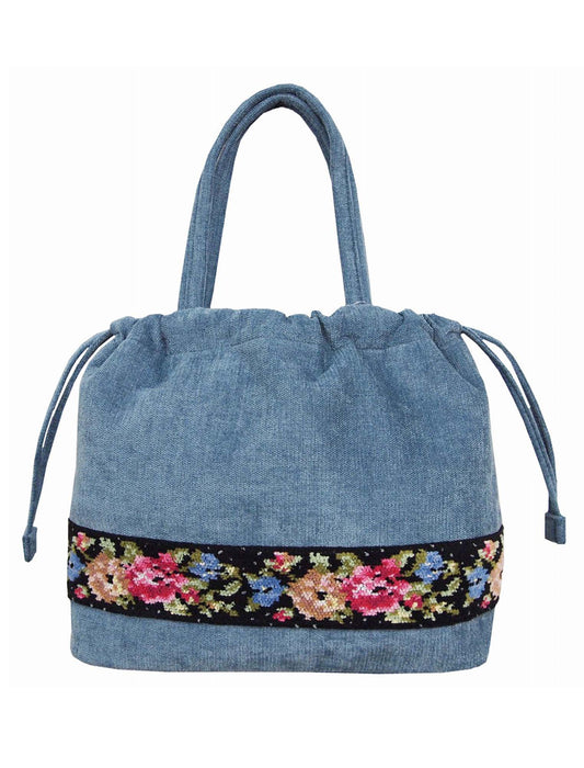 【近日入荷】花柄バンド 巾着型ミニトートバッグ　※ブラック/ブルーグリーンは2月上旬入荷