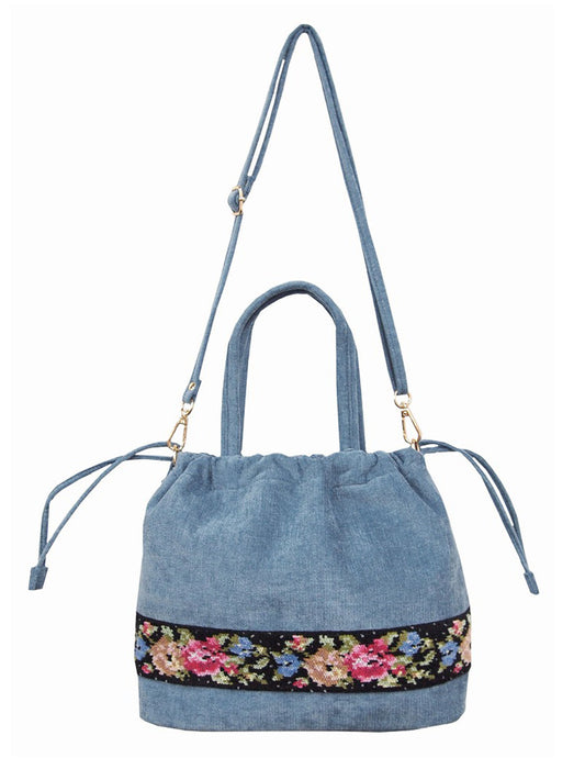 【近日入荷】花柄バンド 巾着型ミニトートバッグ　※ブラック/ブルーグリーンは2月上旬入荷