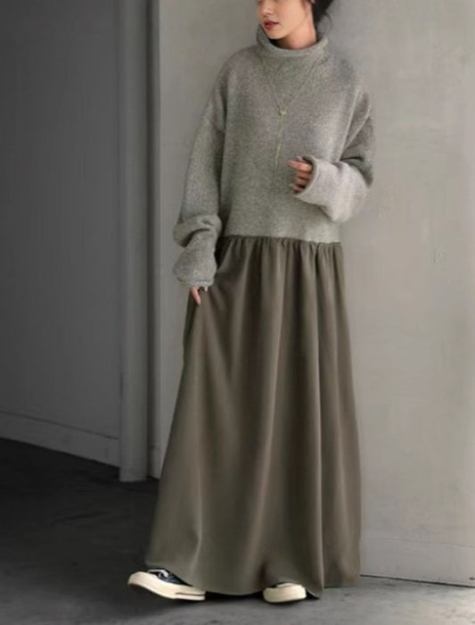 【近日入荷】ハイネックMIXニットワンピース※1月中旬入荷予定