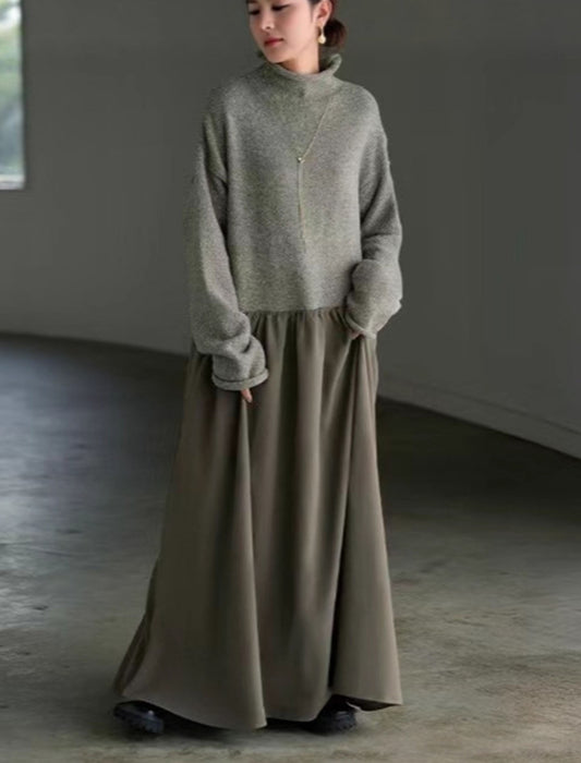 【近日入荷】ハイネックMIXニットワンピース※1月中旬入荷予定