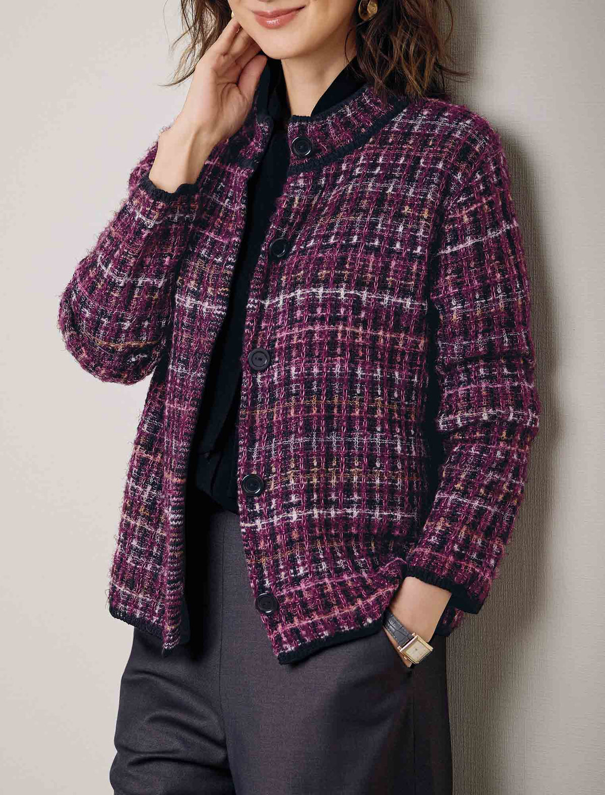 受注】ウール混ミックス格子ニットジャケット | Northmall（ノース