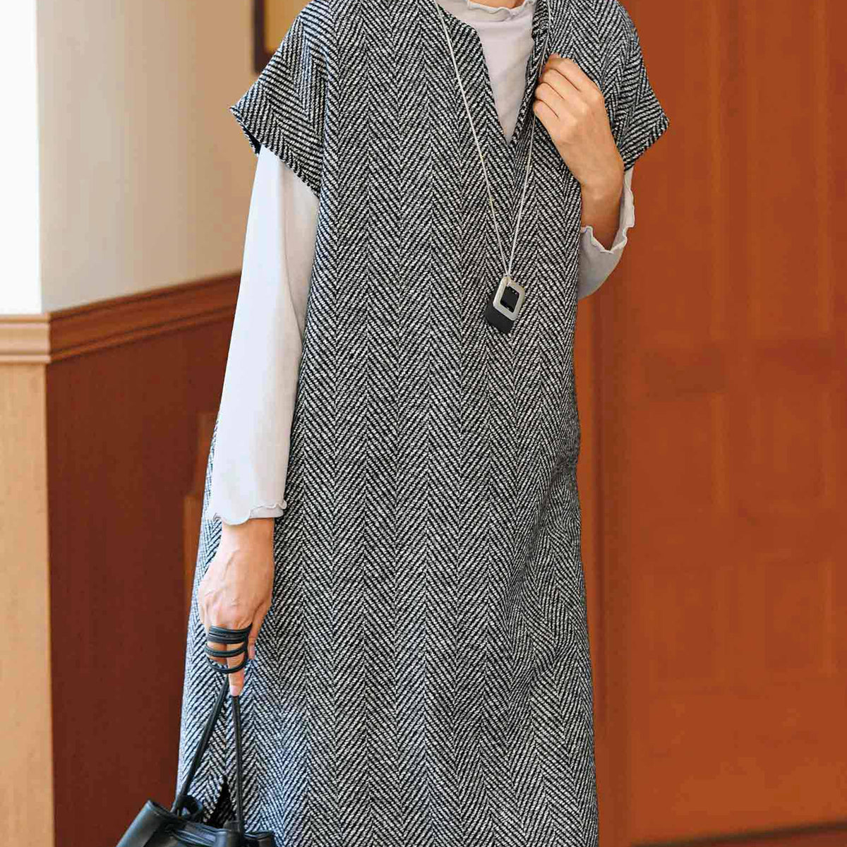 受注】ヘリンボーン柄キーネックワンピース | Northmall（ノースモール