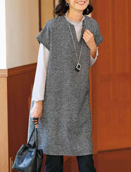 【受注】ヘリンボーン柄キーネックワンピース