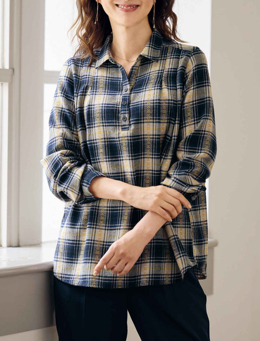 【受注】先染め綿薄起毛オーバーブラウス