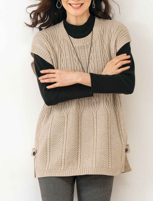 【受注】編み地変化チュニックニットベスト