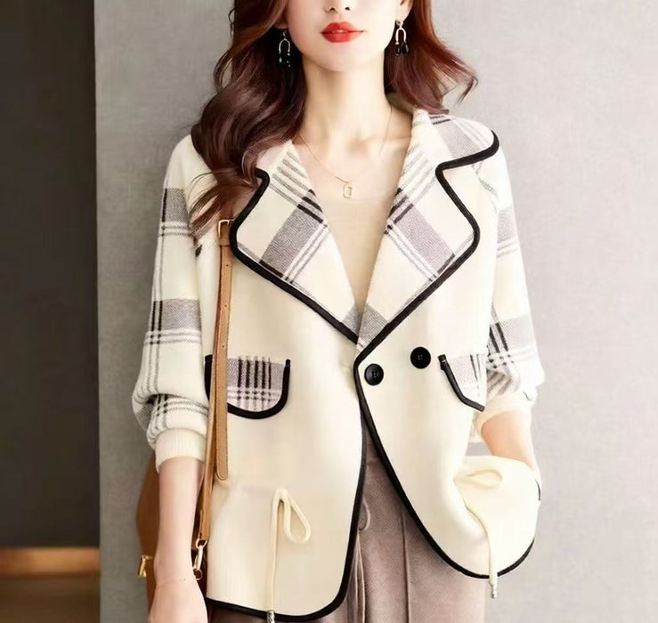 【近日入荷】配色チェックパイピングジャケット　※2月上旬入荷