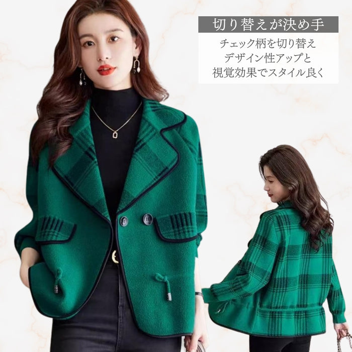 【近日入荷】配色チェックパイピングジャケット　※2月上旬入荷