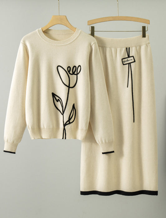 ラインアートフラワーニットセットアップ