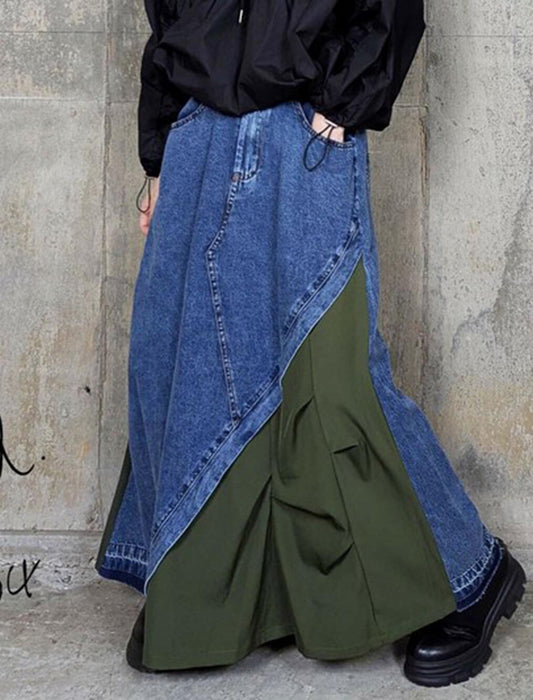 異素材アシメ切替デニムマキシスカート