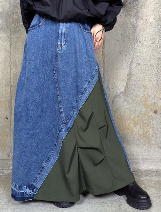 異素材アシメ切替デニムマキシスカート
