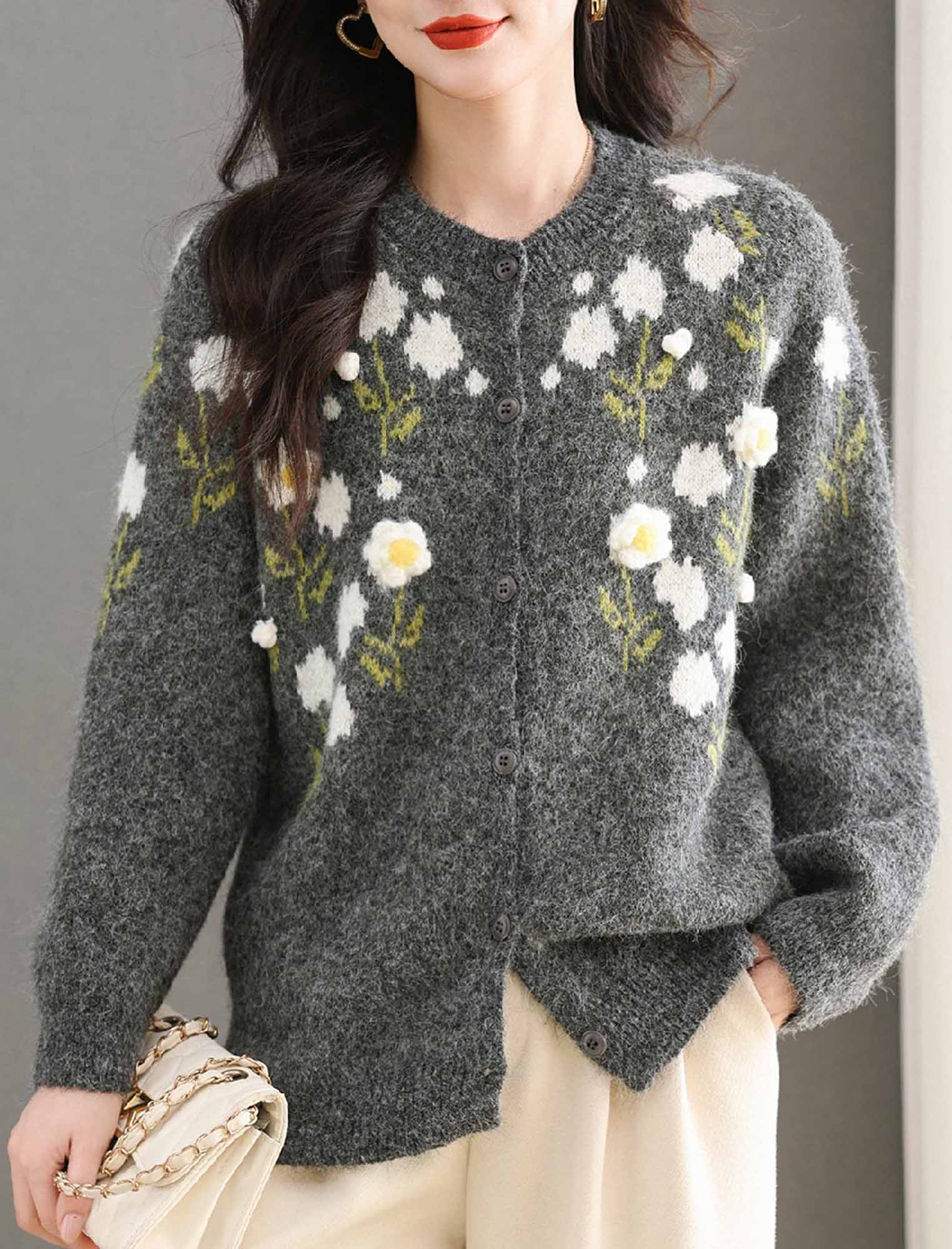 3Dフラワー×モヘアタッチカーディガン | Northmall（ノースモール