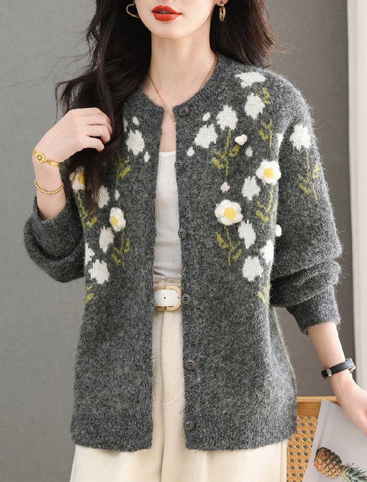 3Dフラワー×モヘアタッチカーディガン