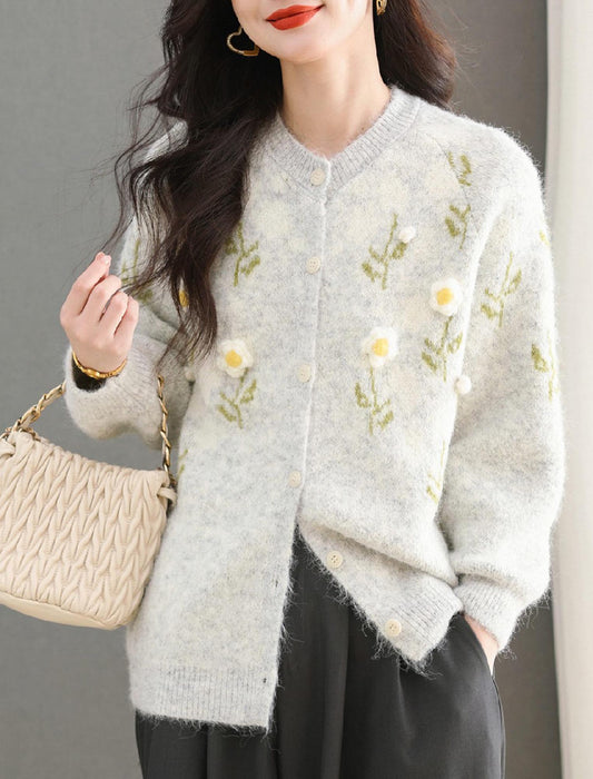 3Dフラワー×モヘアタッチカーディガン