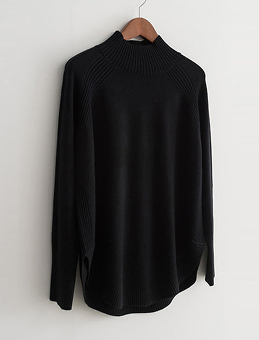 【近日入荷】ラウンドヘムハイネックヤク風ニット※モカは1月中旬入荷予定