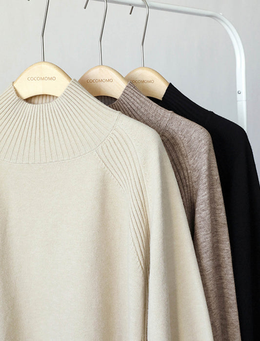 【近日入荷】ラウンドヘムハイネックヤク風ニット※モカは1月中旬入荷予定