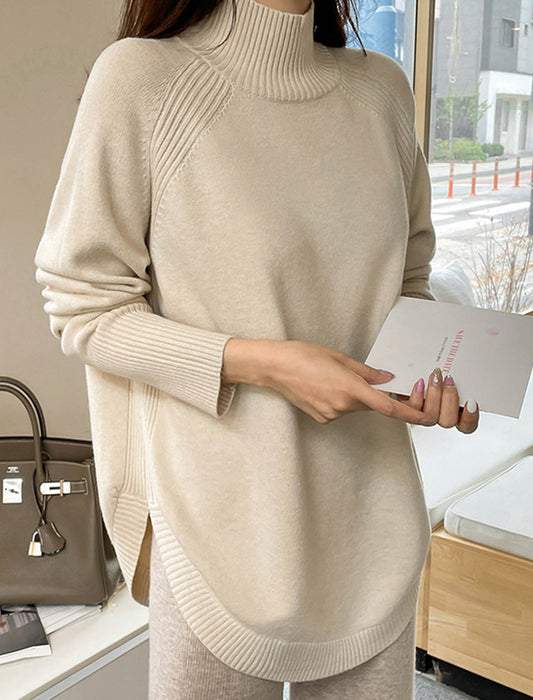 【近日入荷】ラウンドヘムハイネックヤク風ニット※モカは1月中旬入荷予定