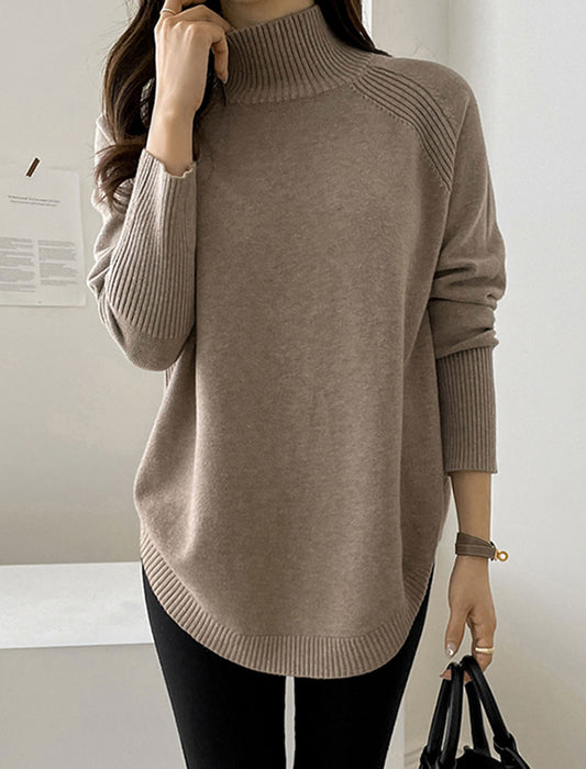 【近日入荷】ラウンドヘムハイネックヤク風ニット※モカは1月中旬入荷予定