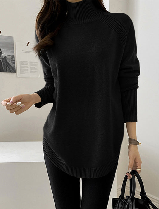 【近日入荷】ラウンドヘムハイネックヤク風ニット※モカは1月中旬入荷予定