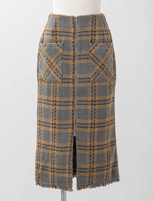 チェック柄フロントジップタイトスカート