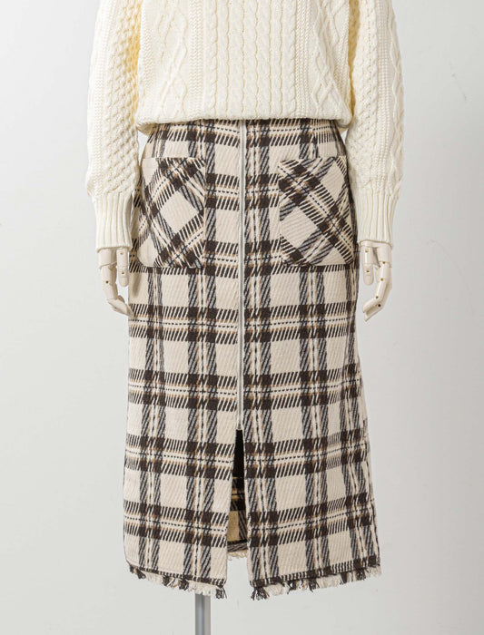 チェック柄フロントジップタイトスカート