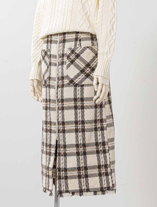 チェック柄フロントジップタイトスカート