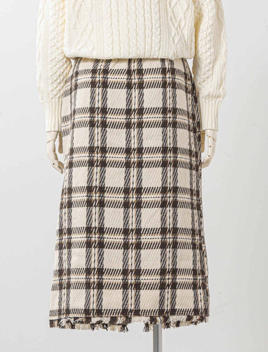 チェック柄フロントジップタイトスカート