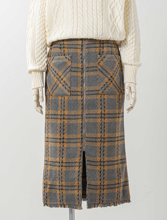 チェック柄フロントジップタイトスカート