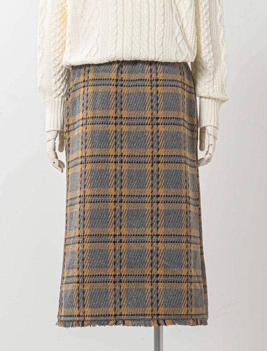 チェック柄フロントジップタイトスカート