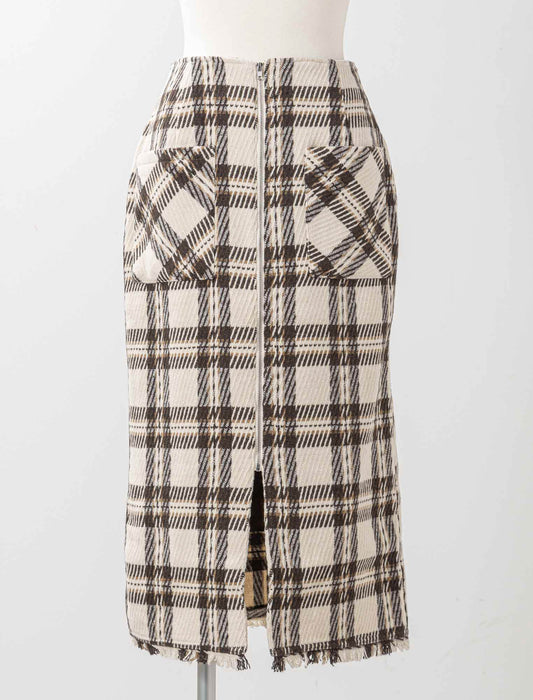 チェック柄フロントジップタイトスカート