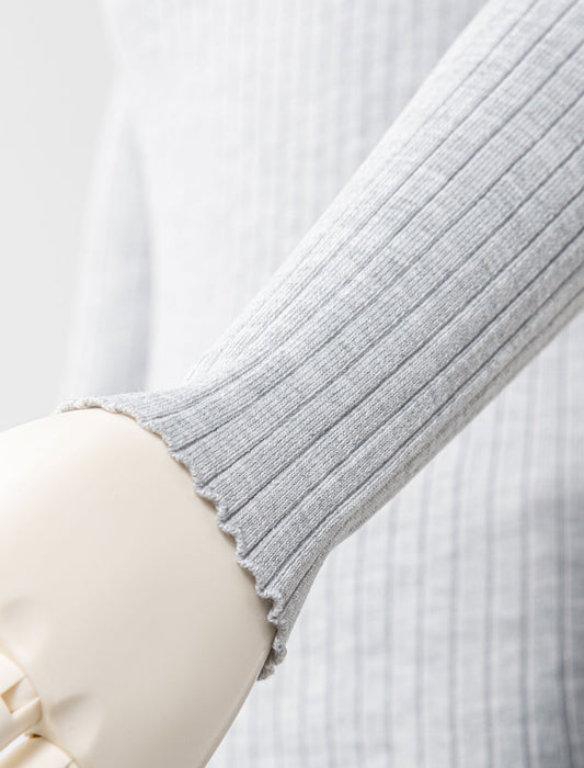 レースネックリブニット