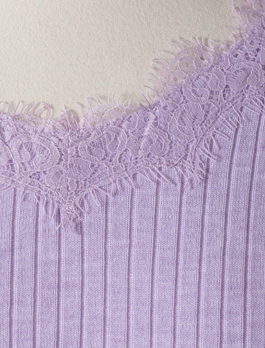 レースネックリブニット