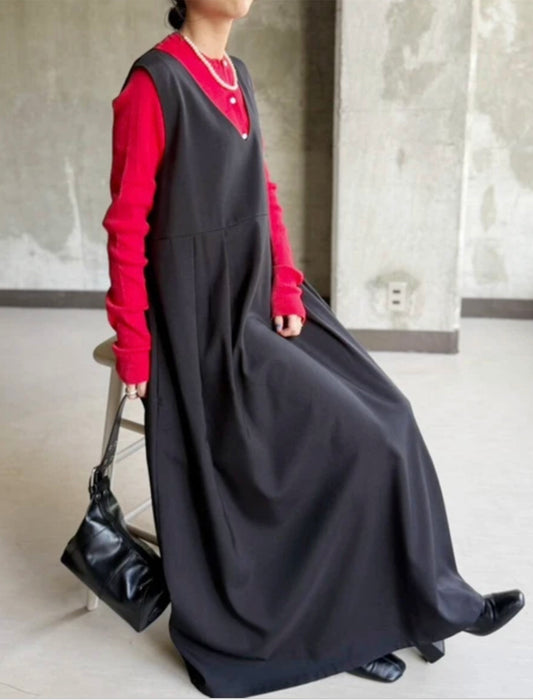 ゆったりVネックタックジャンパースカート